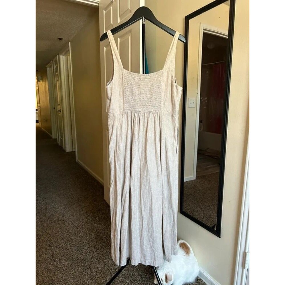 Old Navy oatmeal linen blend sleeveless midi dress size L tan beige